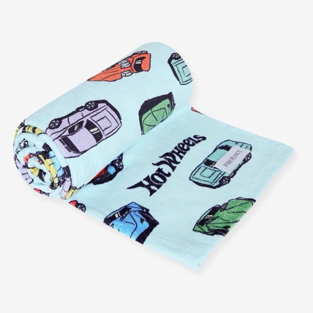 Posh Peanut Retro Hot Wheels Kids Beach Towel - Blue and Multicolor